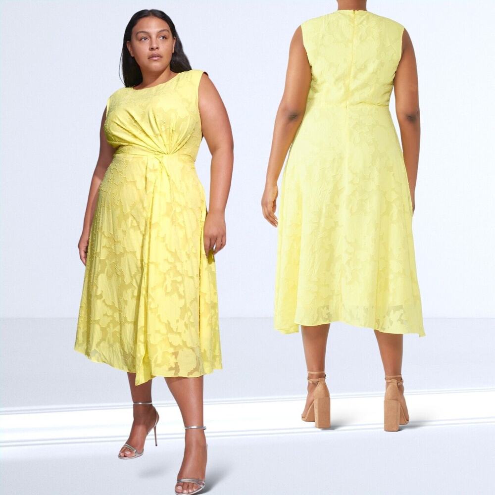Eloquii Yellow Midi Dress with Twist Front